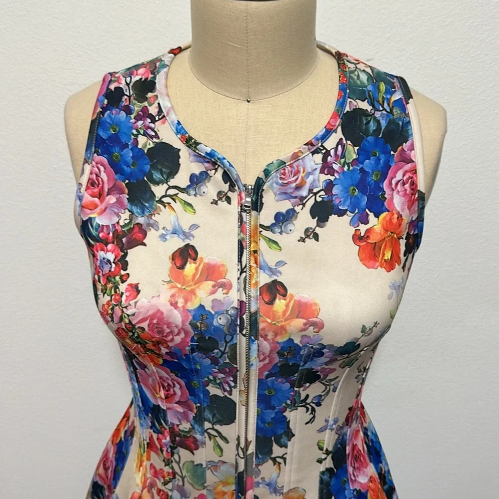 Betsey Johnson Blue Pink Sleeveless Fit and Flare Mini Dress - Picture 2 of 8